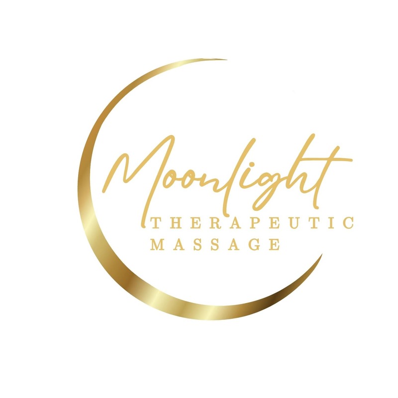 Moonlight Therapeutic Massage — gold script wordmark with a crescent moon